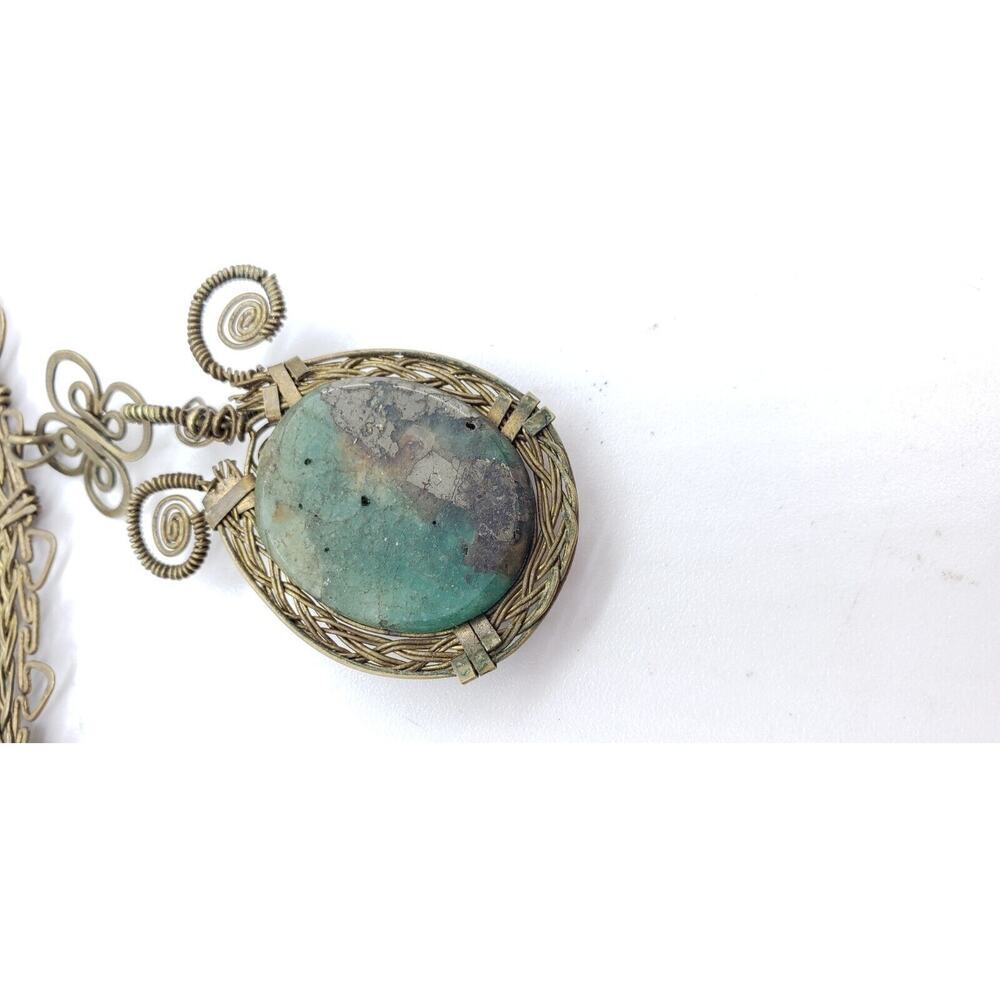 Vintage Necklace Aventurine Hematite Tribal Hand Wired Choker Dangle Pendant - Picture 7 of 12